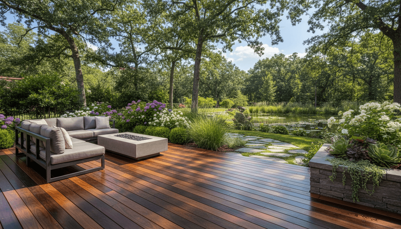 Professionally restored deck with rich oil stain finish and vibrant wood tone