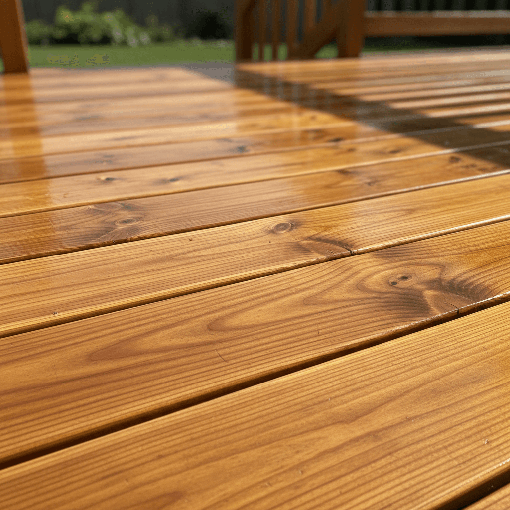 Newly stained deck with protective finish applied